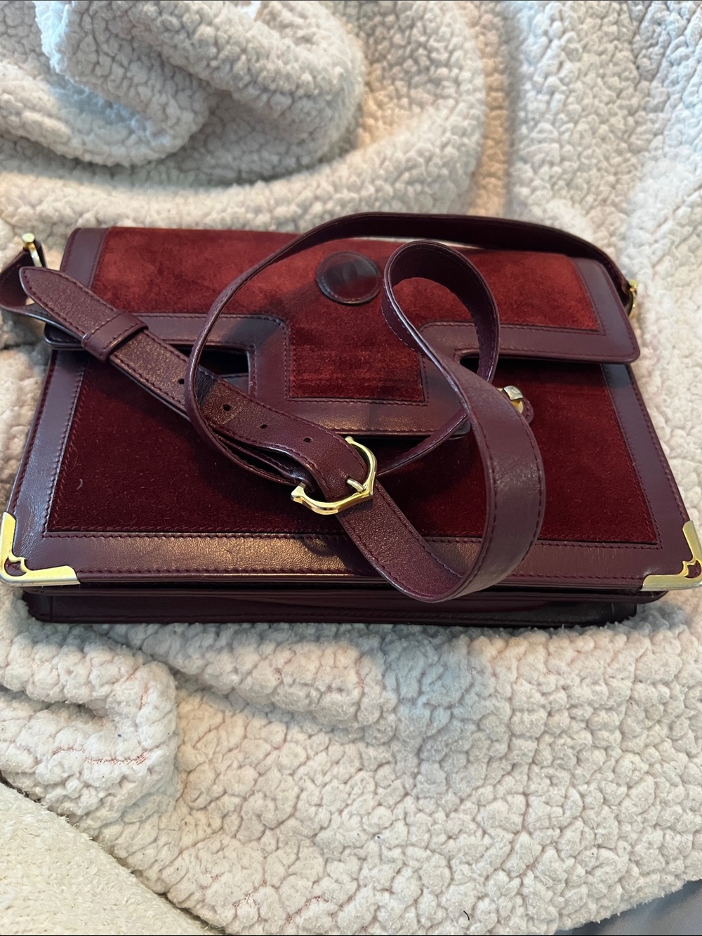 Cartier Burgundy Suede Crossbody Clutch with Gold Hardware - Picture 14 of 14